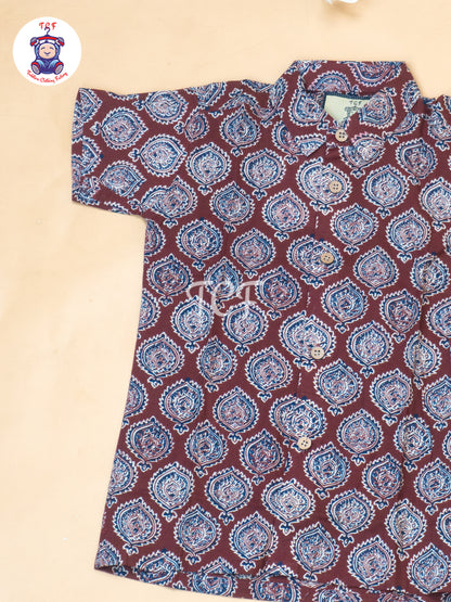 Maroon - Boys Ajrakh Printed Shirts & Shorts