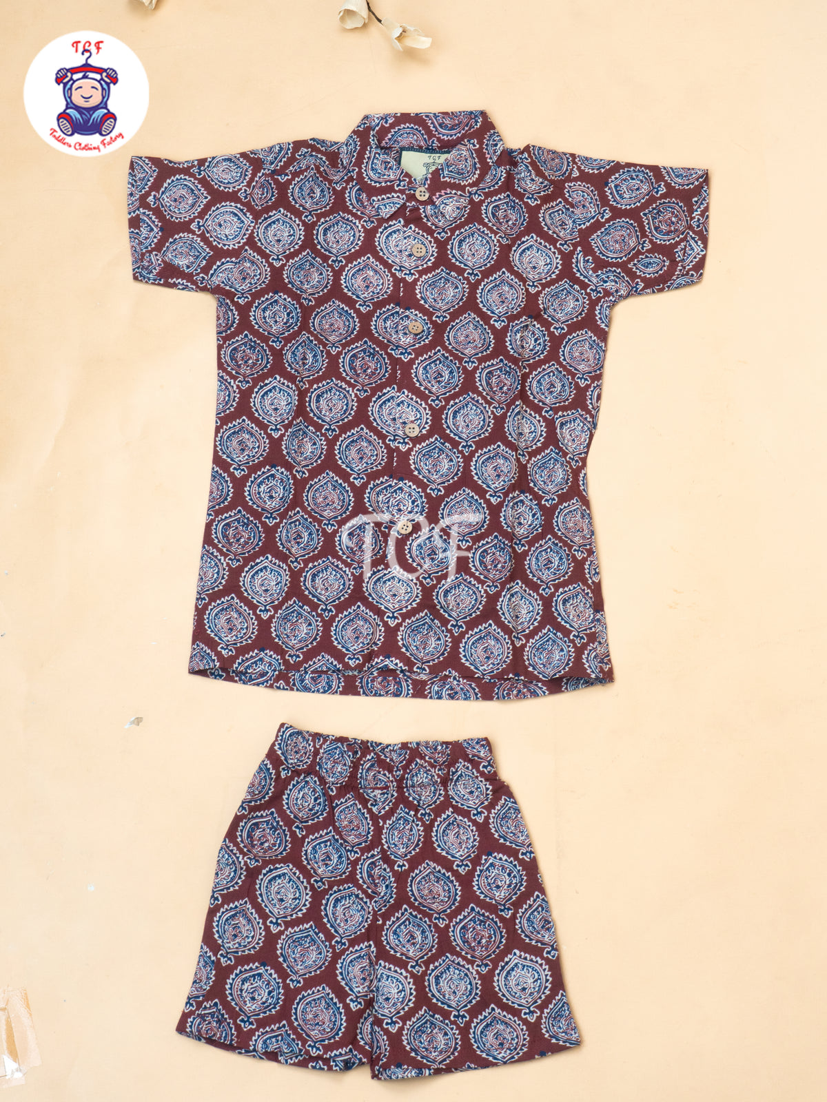 Maroon - Boys Ajrakh Printed Shirts & Shorts