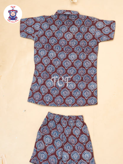 Maroon - Boys Ajrakh Printed Shirts & Shorts