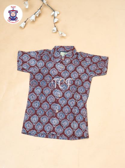 Maroon - Boys Ajrakh Printed Shirts & Shorts