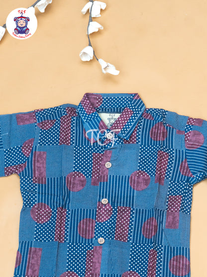 Maroon & Black - Boys Ajrakh Printed Shirts & Shorts