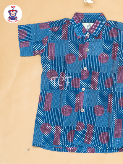 Maroon & Black - Boys Ajrakh Printed Shirts & Shorts