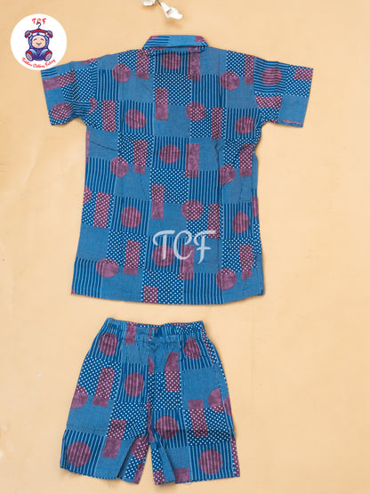 Maroon & Black - Boys Ajrakh Printed Shirts & Shorts