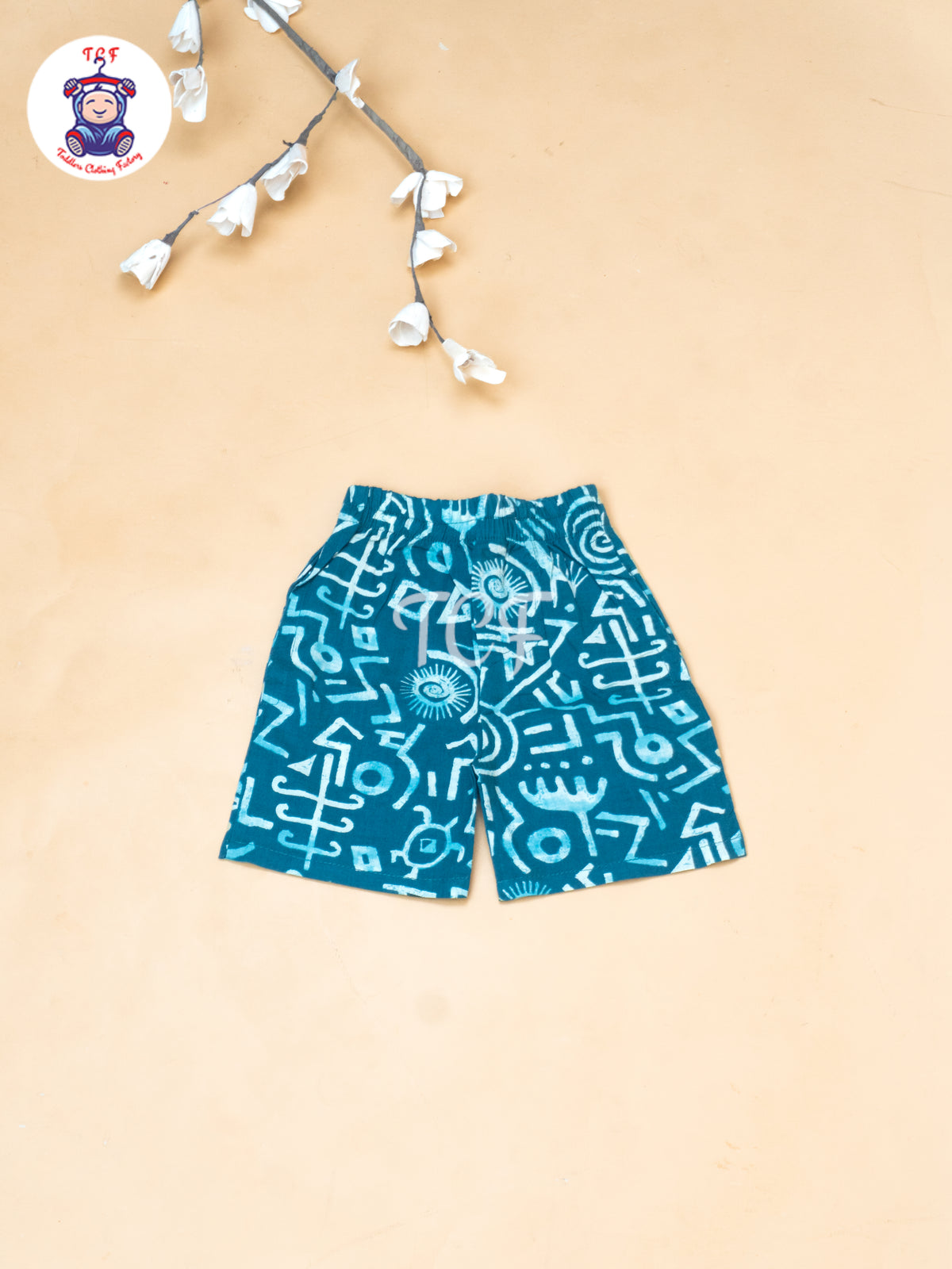 Teal Green - Boys Ajrakh Printed Shirts & Shorts
