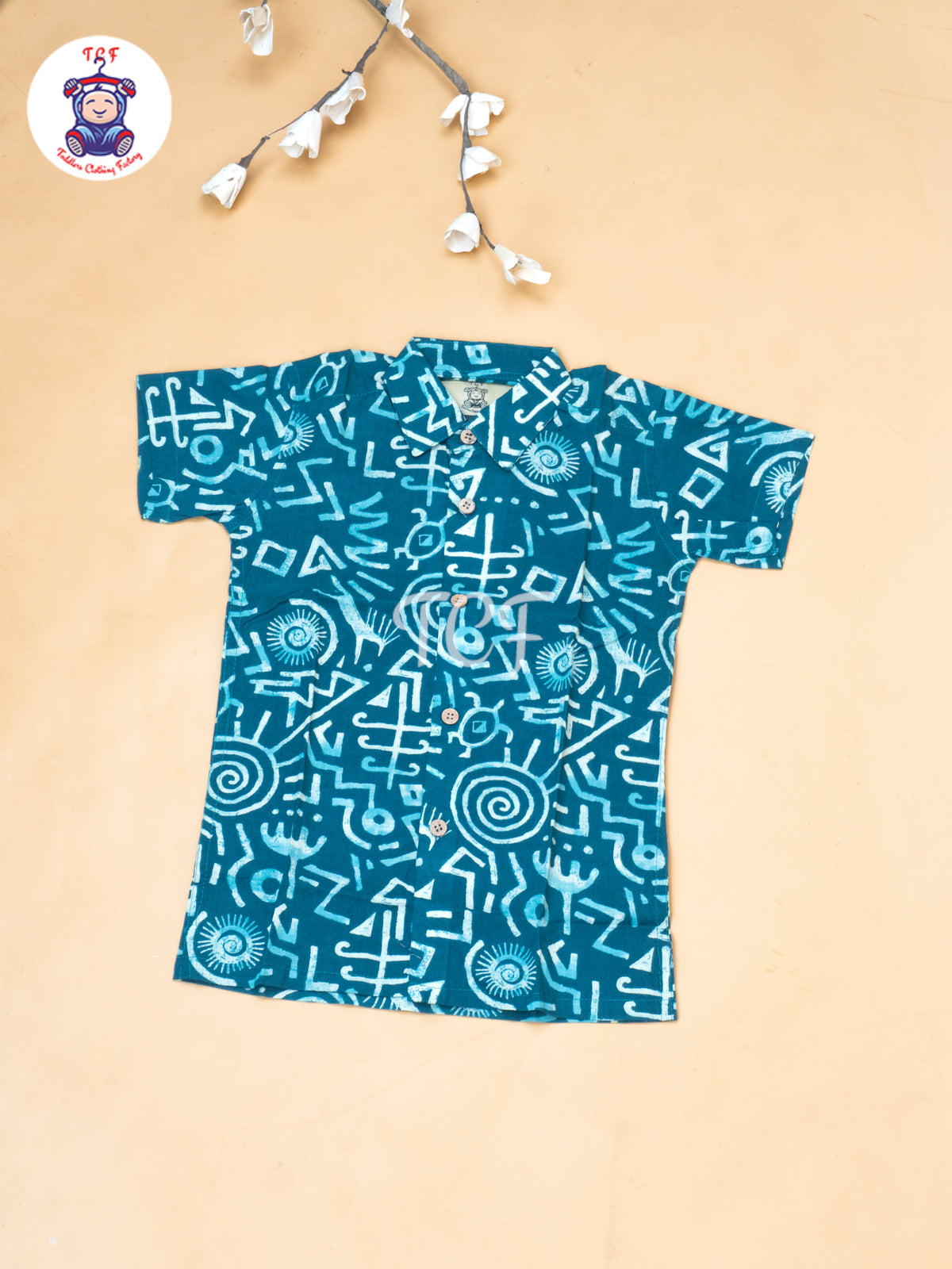 Teal Green - Boys Ajrakh Printed Shirts & Shorts
