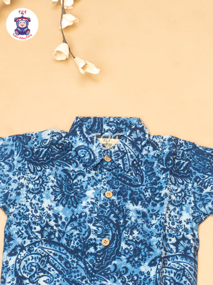 Blue - Boys Ajrakh Printed Shirts & Shorts