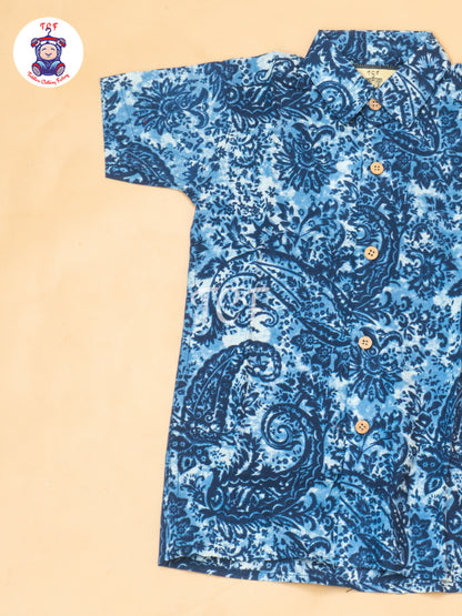 Blue - Boys Ajrakh Printed Shirts & Shorts
