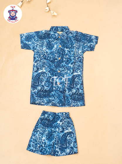 Blue - Boys Ajrakh Printed Shirts & Shorts
