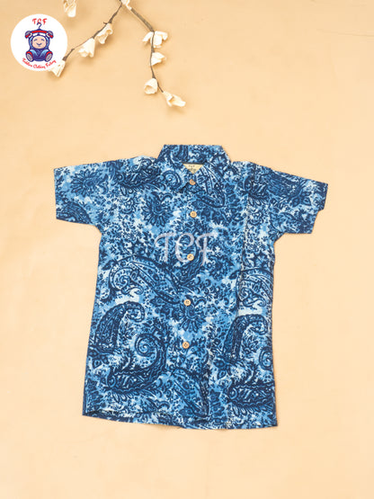 Blue - Boys Ajrakh Printed Shirts & Shorts
