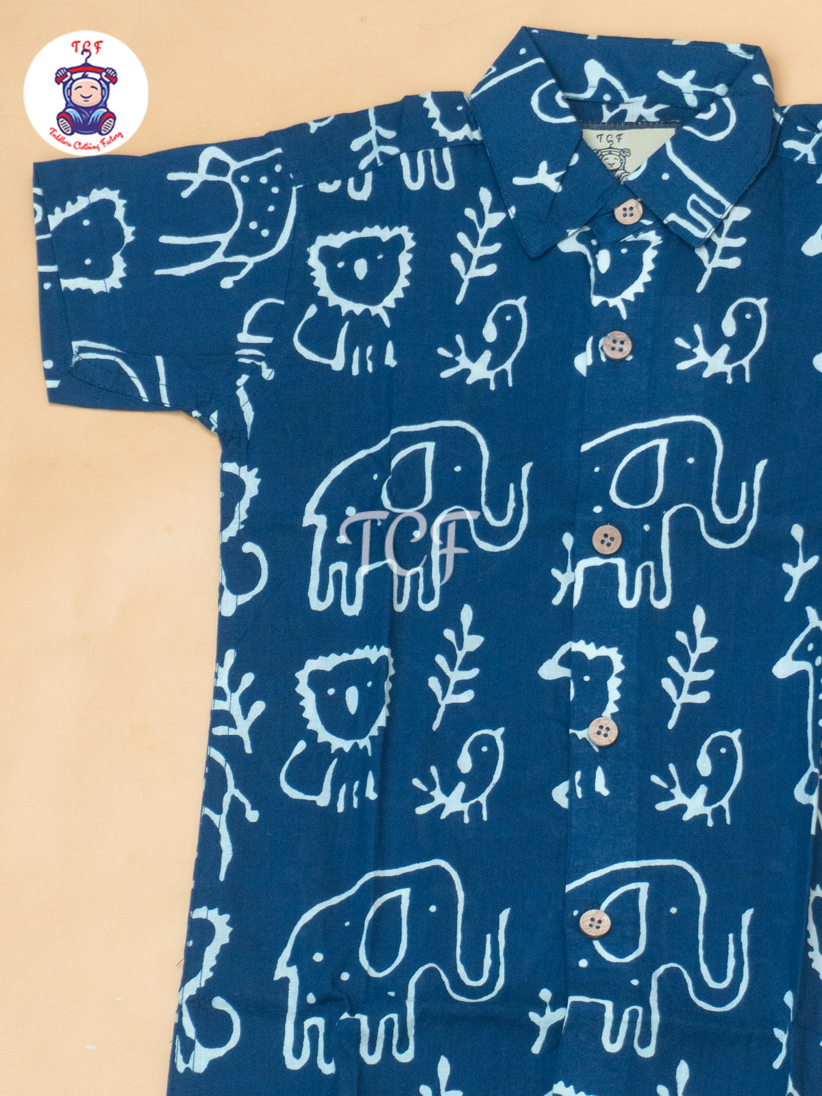 Navy Blue - Boys Ajrakh Printed Shirts & Shorts