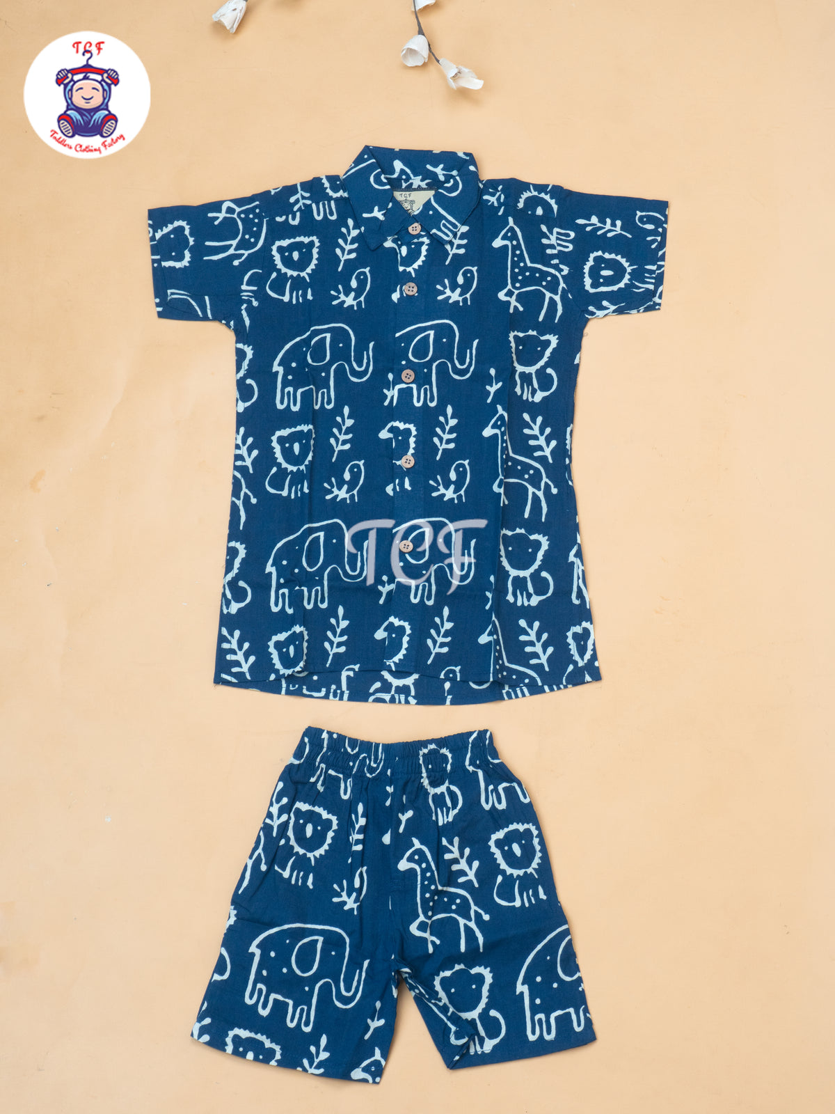 Navy Blue - Boys Ajrakh Printed Shirts & Shorts