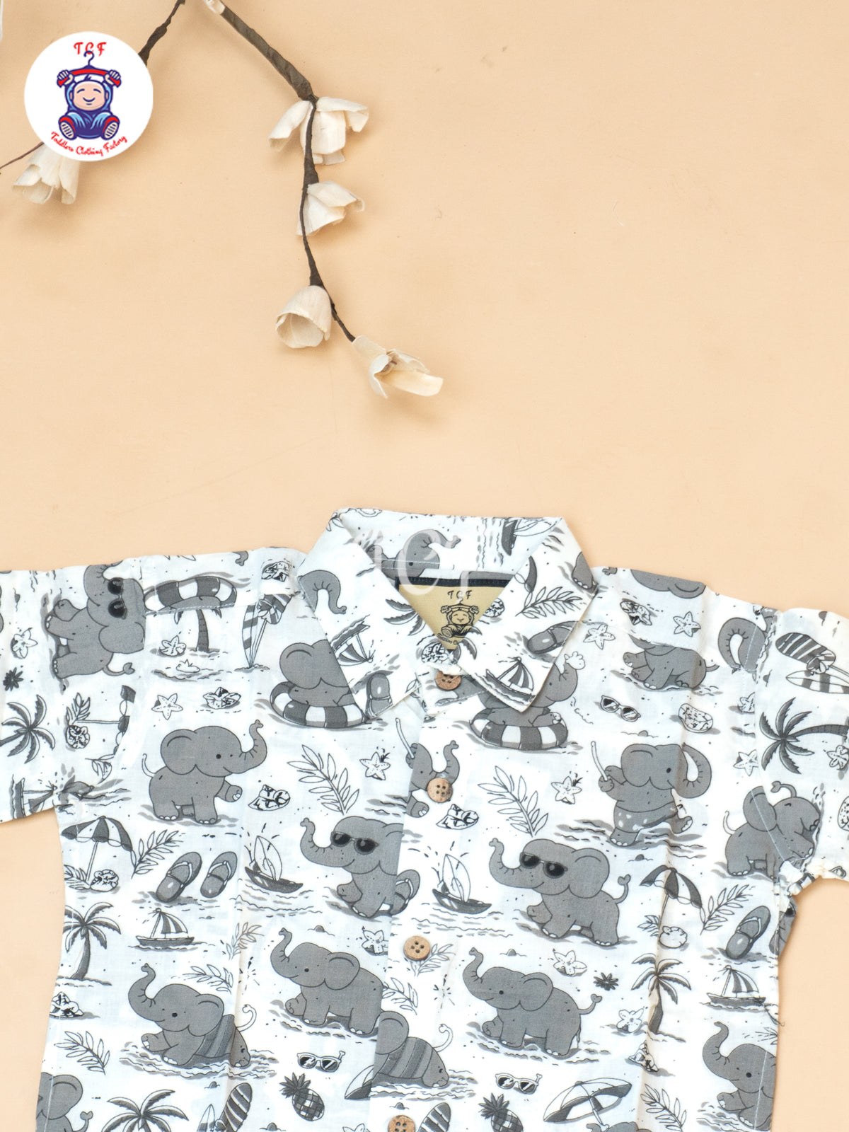 Grey - Boys Elephnat Printed Shirts & Shorts