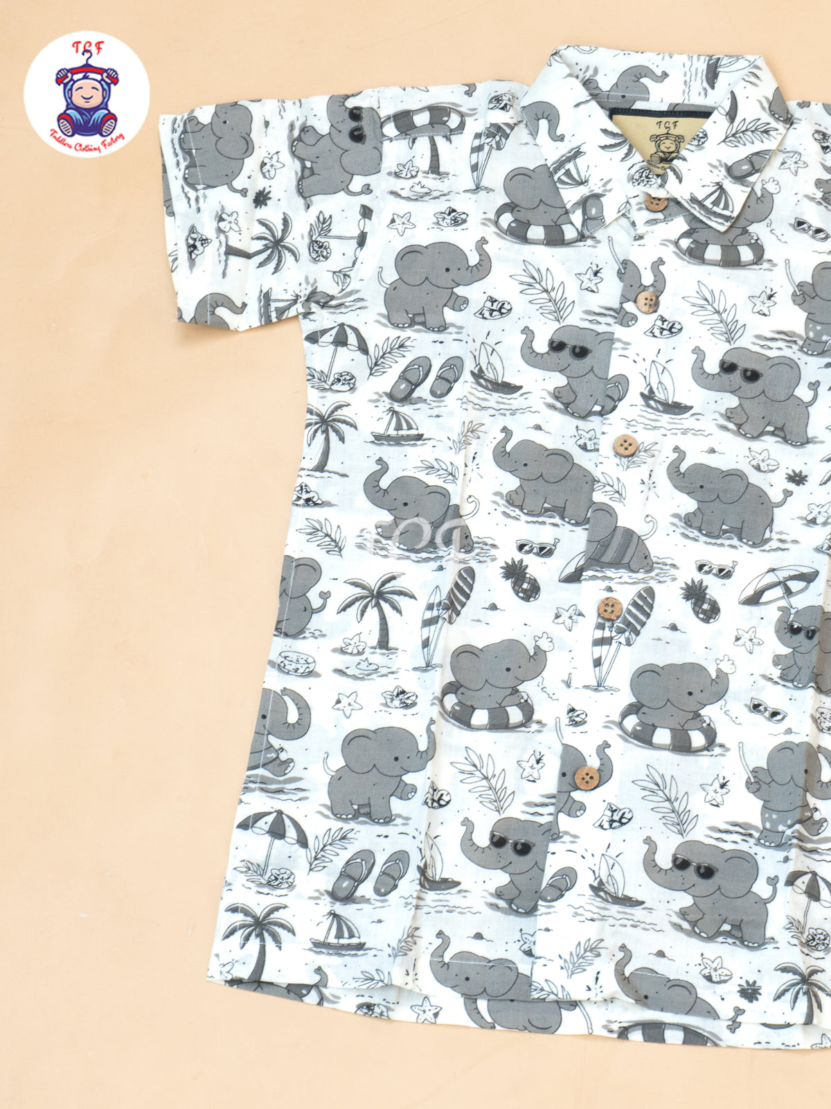 Grey - Boys Elephnat Printed Shirts & Shorts