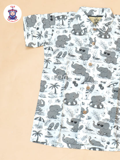 Grey - Boys Elephnat Printed Shirts & Shorts