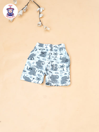 Grey - Boys Elephnat Printed Shirts & Shorts