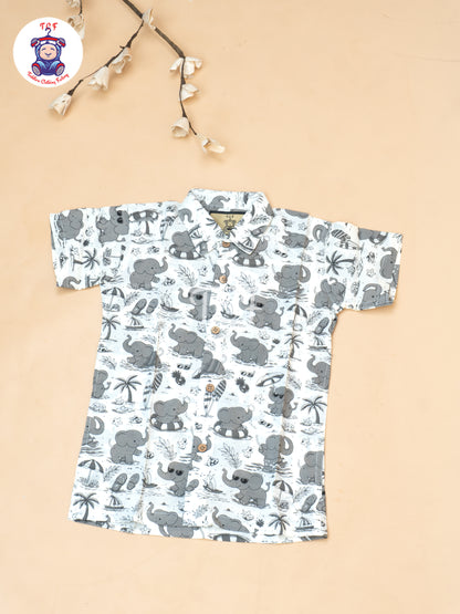 Grey - Boys Elephnat Printed Shirts & Shorts