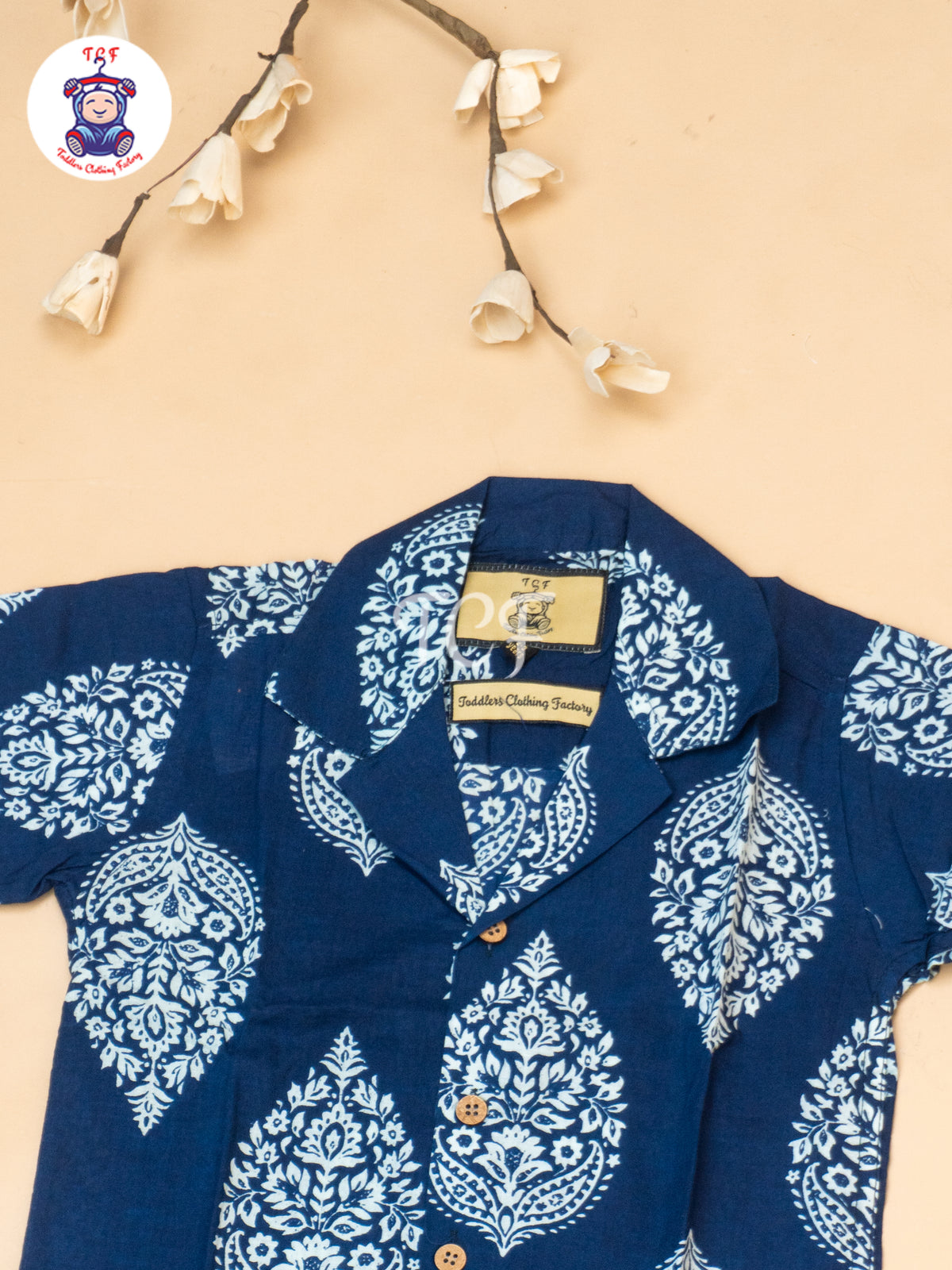 Blue - Boys Ajrakh Printed Spread Collor Shirts & Shorts