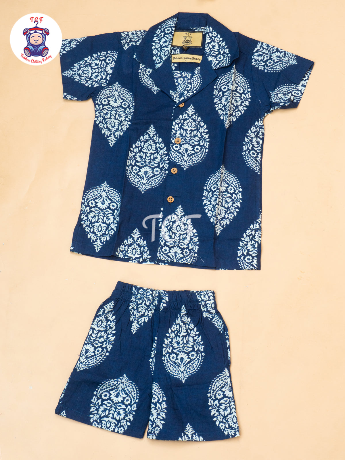 Blue - Boys Ajrakh Printed Spread Collor Shirts & Shorts