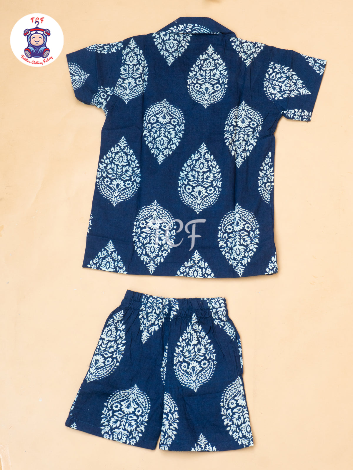 Blue - Boys Ajrakh Printed Spread Collor Shirts & Shorts