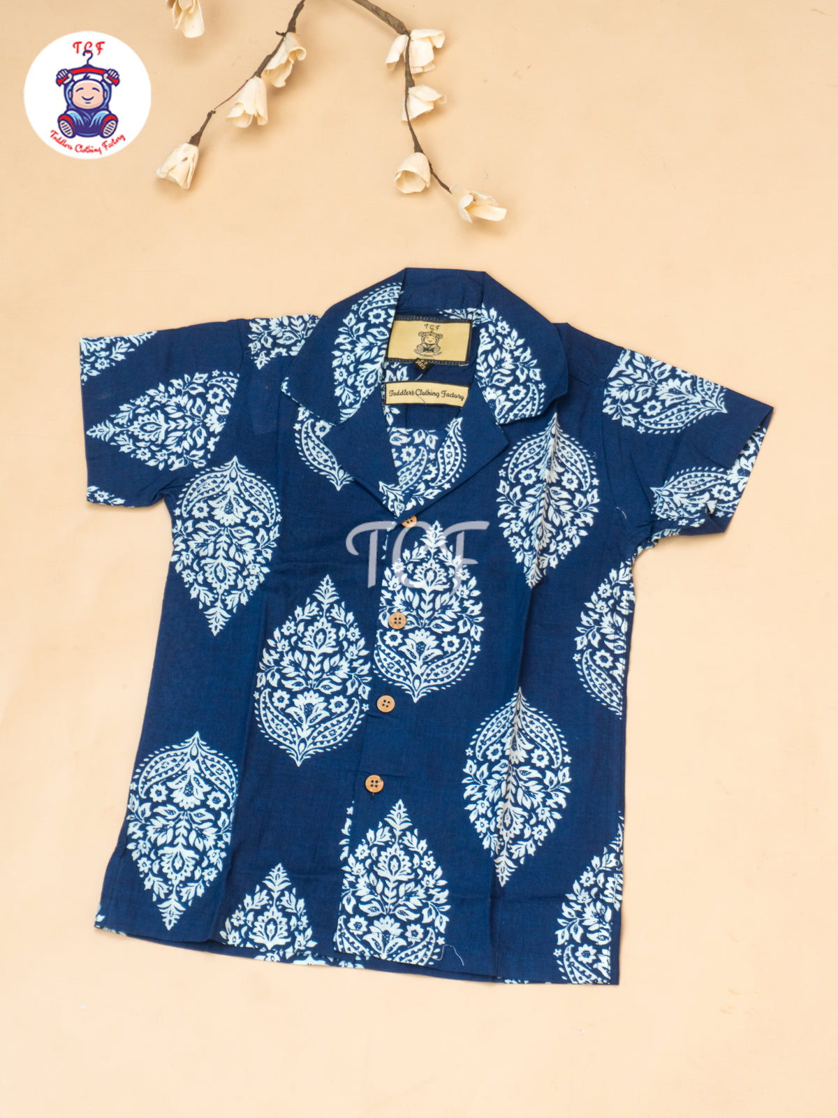 Blue - Boys Ajrakh Printed Spread Collor Shirts & Shorts