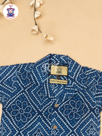 Blue - Boys Bandhini Printed Spread Collor Shirts & Shorts