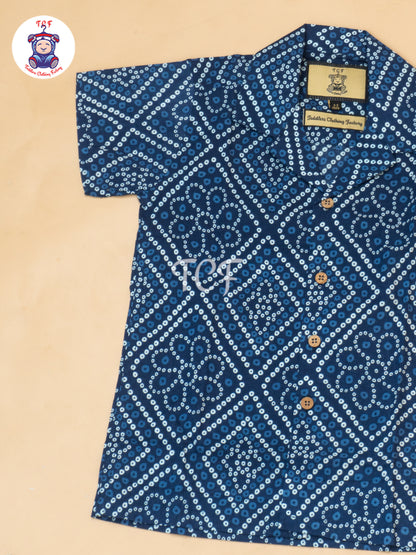 Blue - Boys Bandhini Printed Spread Collor Shirts & Shorts