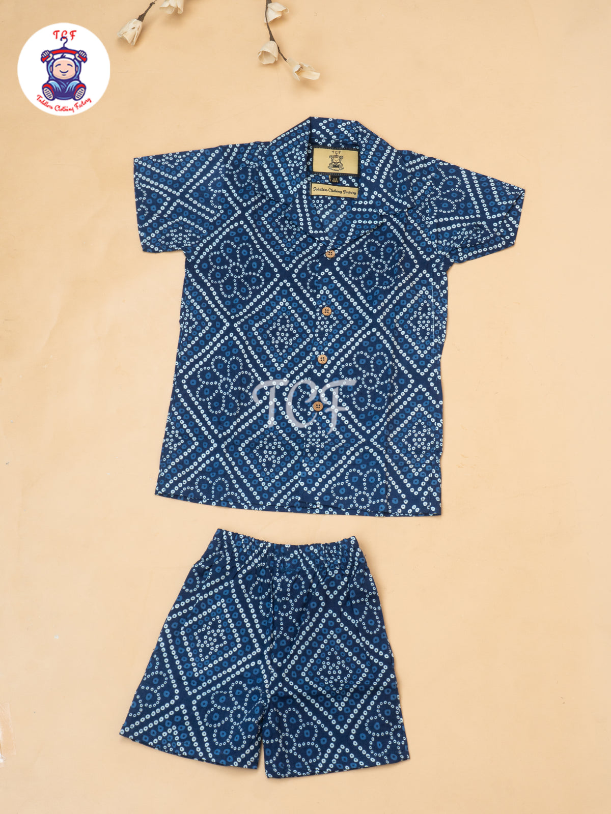 Blue - Boys Bandhini Printed Spread Collor Shirts & Shorts