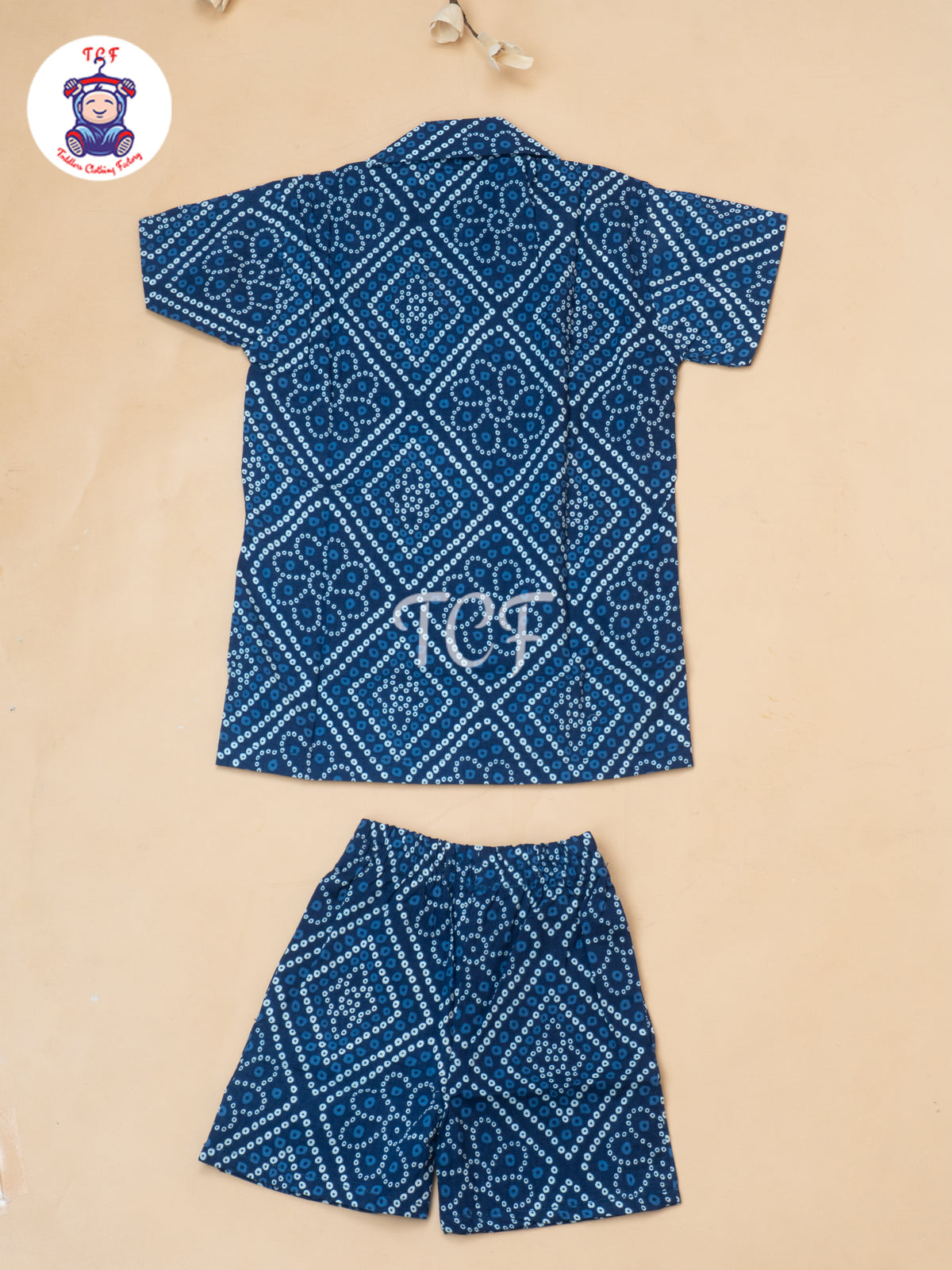 Blue - Boys Bandhini Printed Spread Collor Shirts & Shorts
