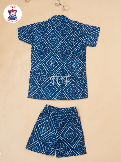 Blue - Boys Bandhini Printed Spread Collor Shirts & Shorts