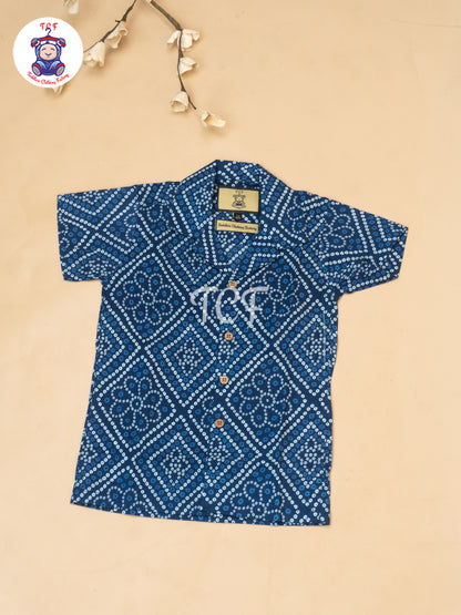 Blue - Boys Bandhini Printed Spread Collor Shirts & Shorts