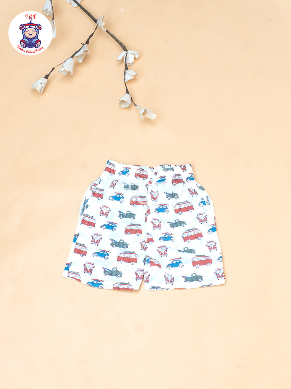 Cream - Boys Car Printed Spread Collor Shirts & Shorts