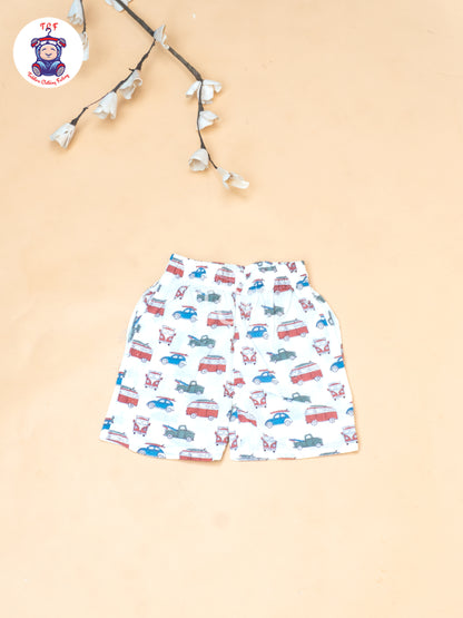 Cream - Boys Car Printed Spread Collor Shirts & Shorts