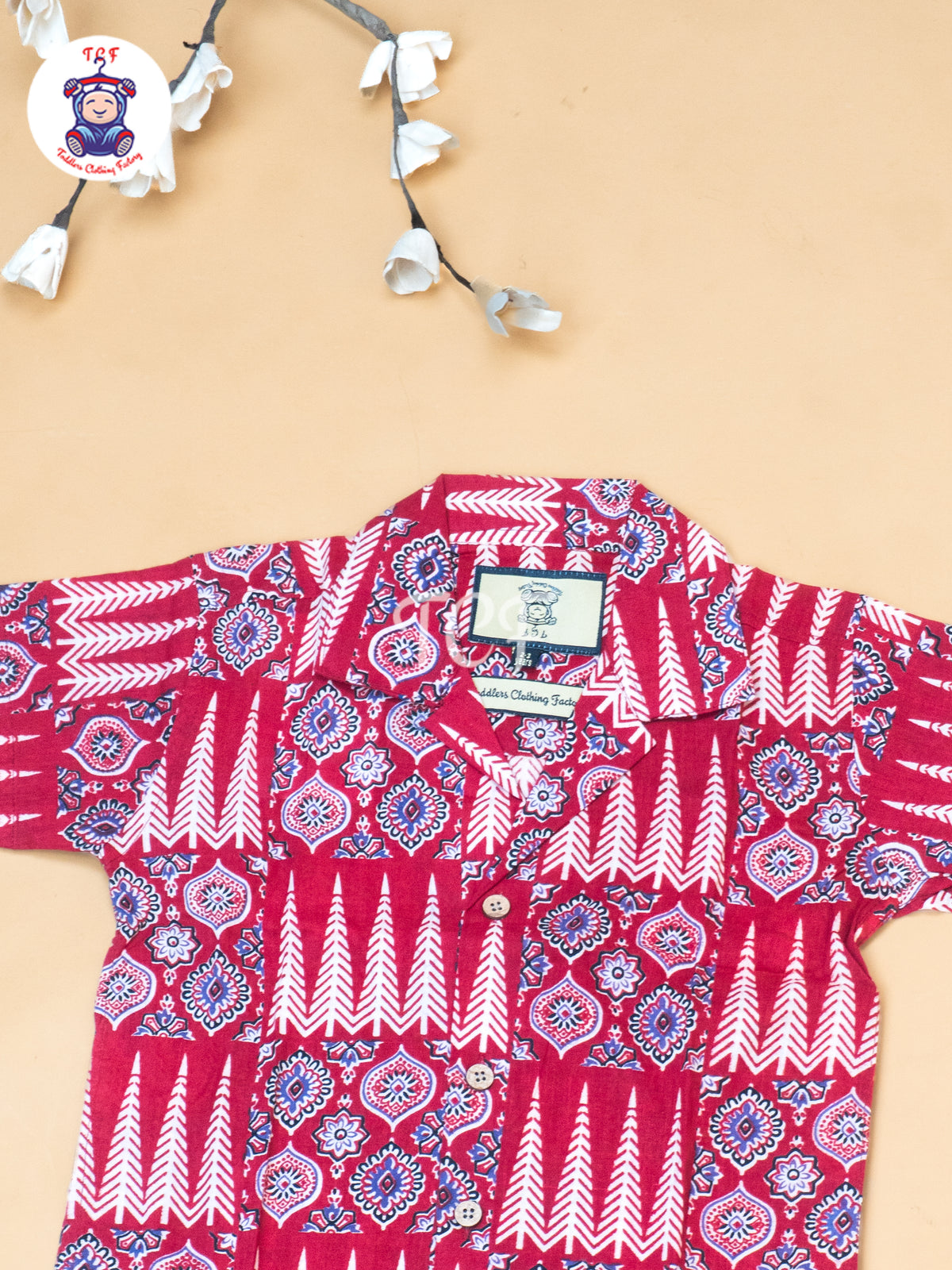 Maroon - Boys Ajrakh Printed Spread Collor Shirts & Shorts