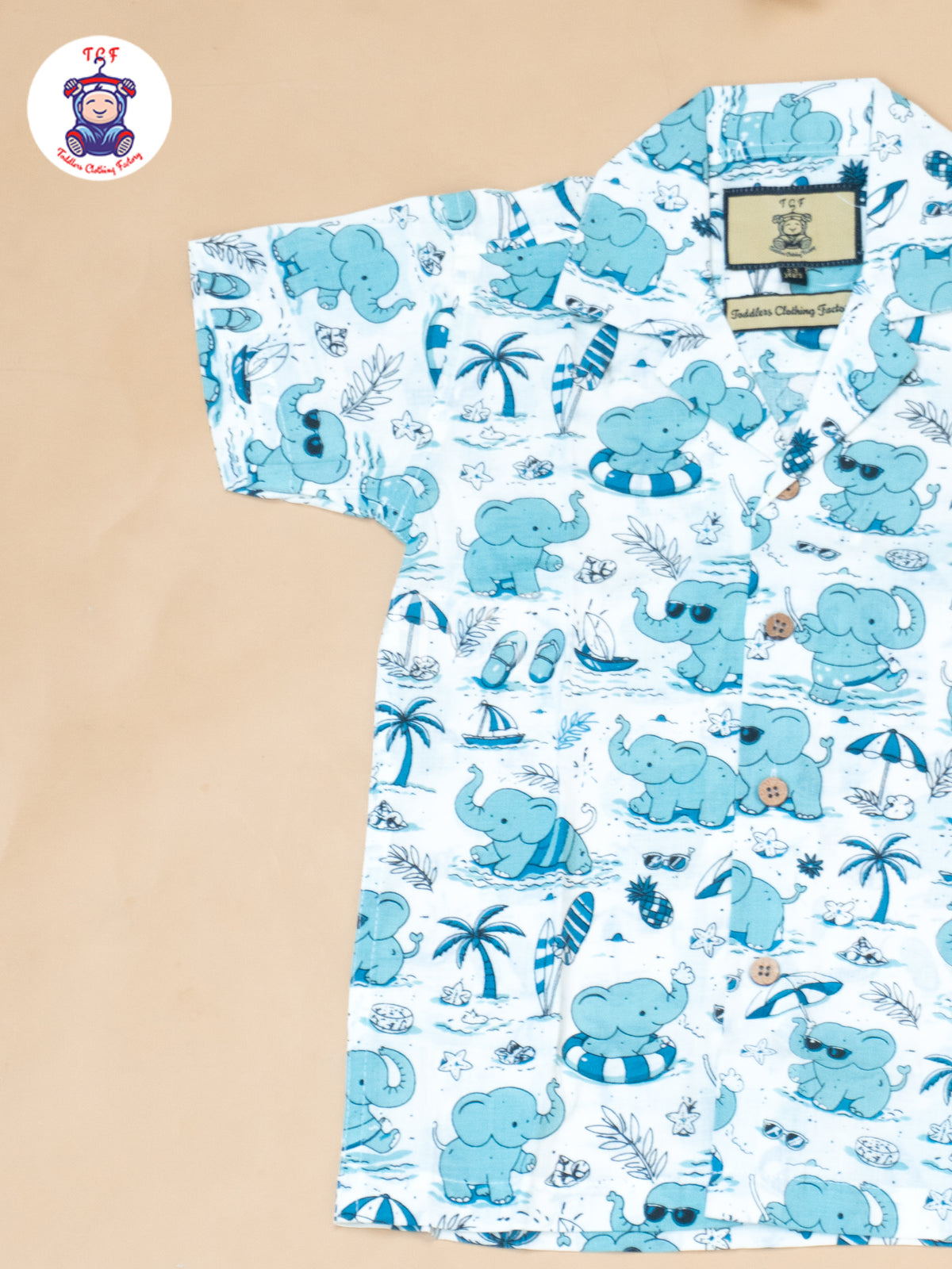 Blue - Boys Elephant Printed Spread Collor Shirts & Shorts