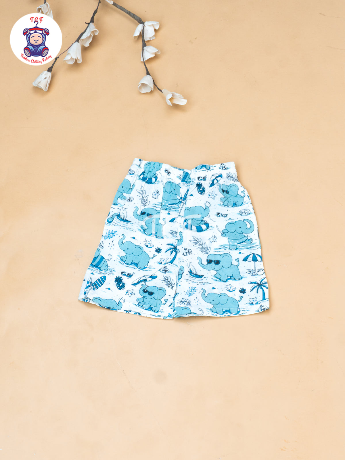Blue - Boys Elephant Printed Spread Collor Shirts & Shorts