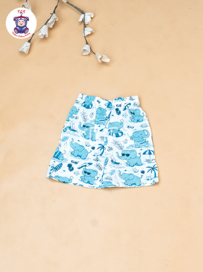Blue - Boys Elephant Printed Spread Collor Shirts & Shorts