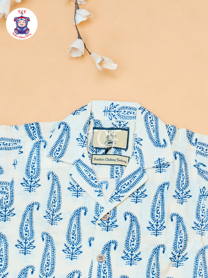 Cream - Boys Ajrakh Printed Spread Collor Shirts & Shorts