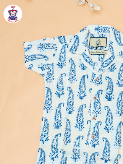 Cream - Boys Ajrakh Printed Spread Collor Shirts & Shorts