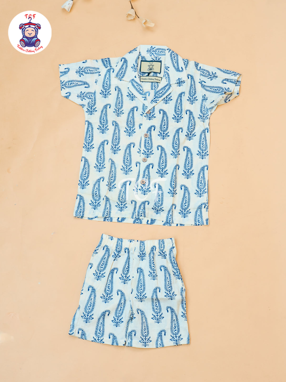Cream - Boys Ajrakh Printed Spread Collor Shirts & Shorts