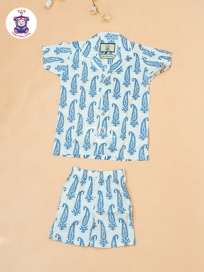 Cream - Boys Ajrakh Printed Spread Collor Shirts & Shorts