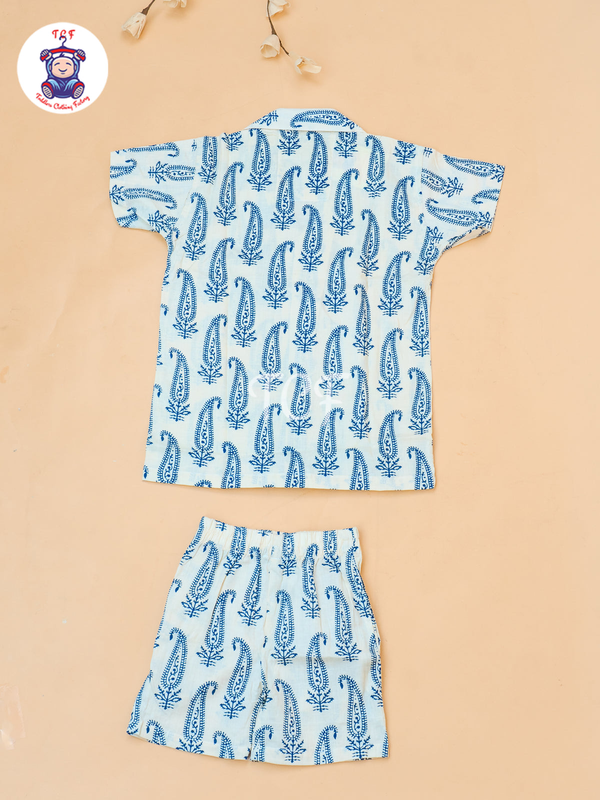 Cream - Boys Ajrakh Printed Spread Collor Shirts & Shorts
