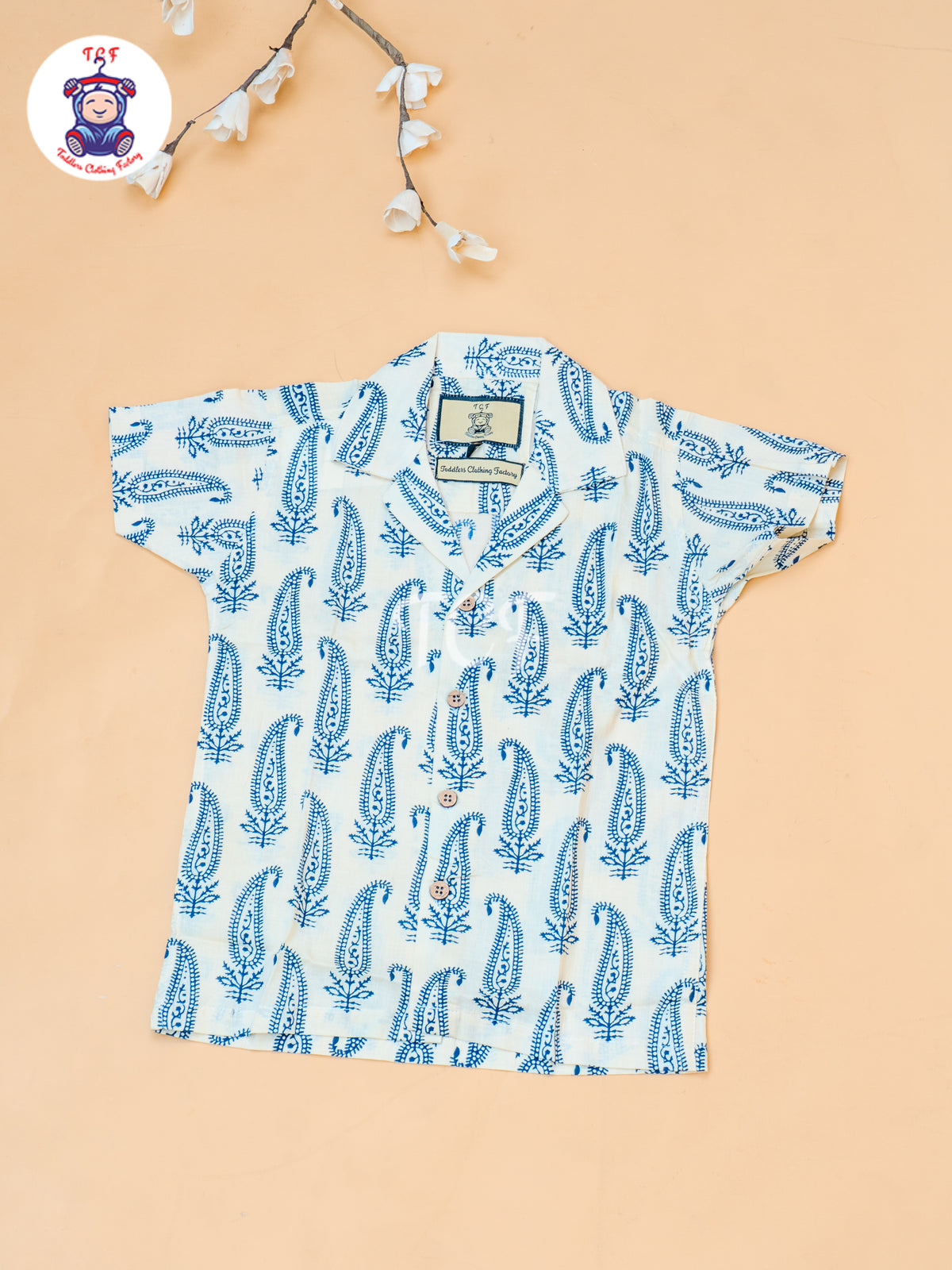 Cream - Boys Ajrakh Printed Spread Collor Shirts & Shorts