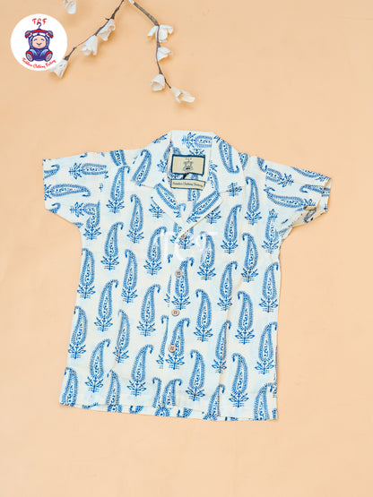 Cream - Boys Ajrakh Printed Spread Collor Shirts & Shorts