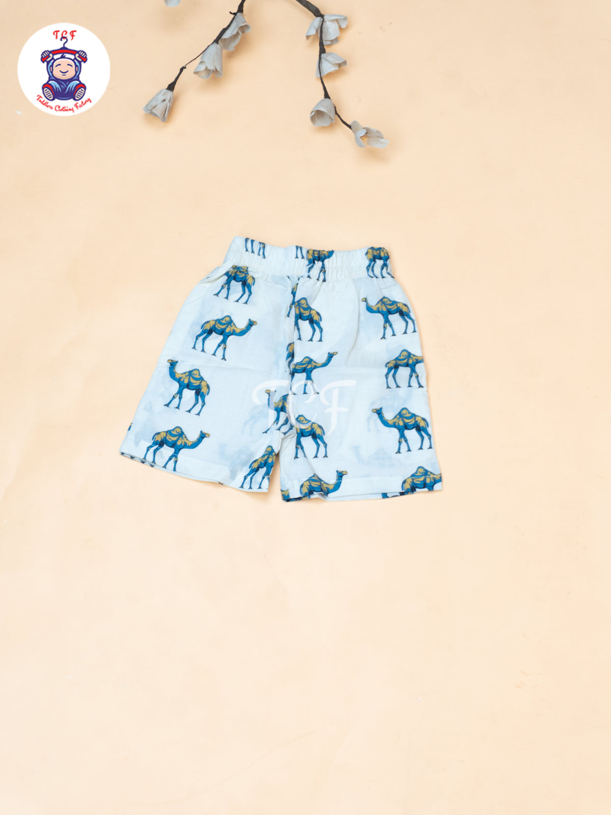 White - Boys Camel Printed Spread Collor Shirts & Shorts