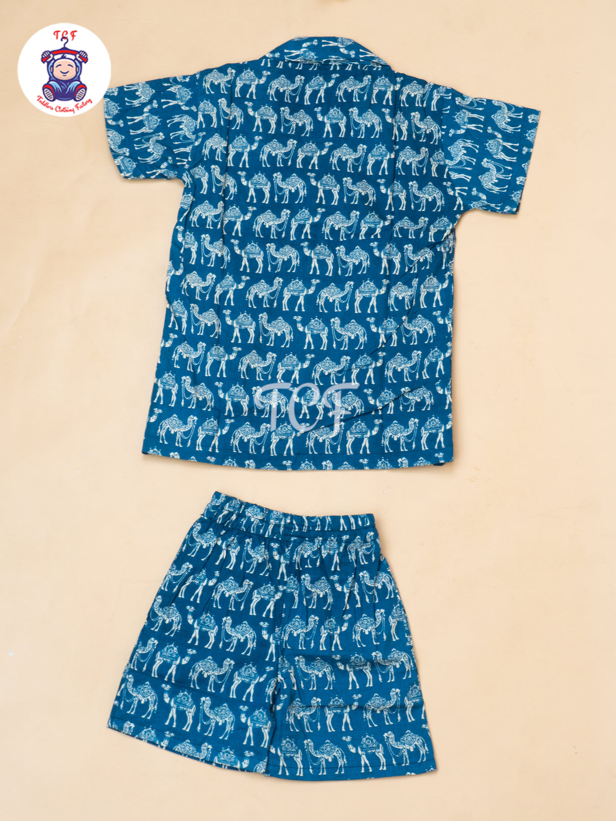 Blue - Boys Camel Printed Spread Collor Shirts & Shorts