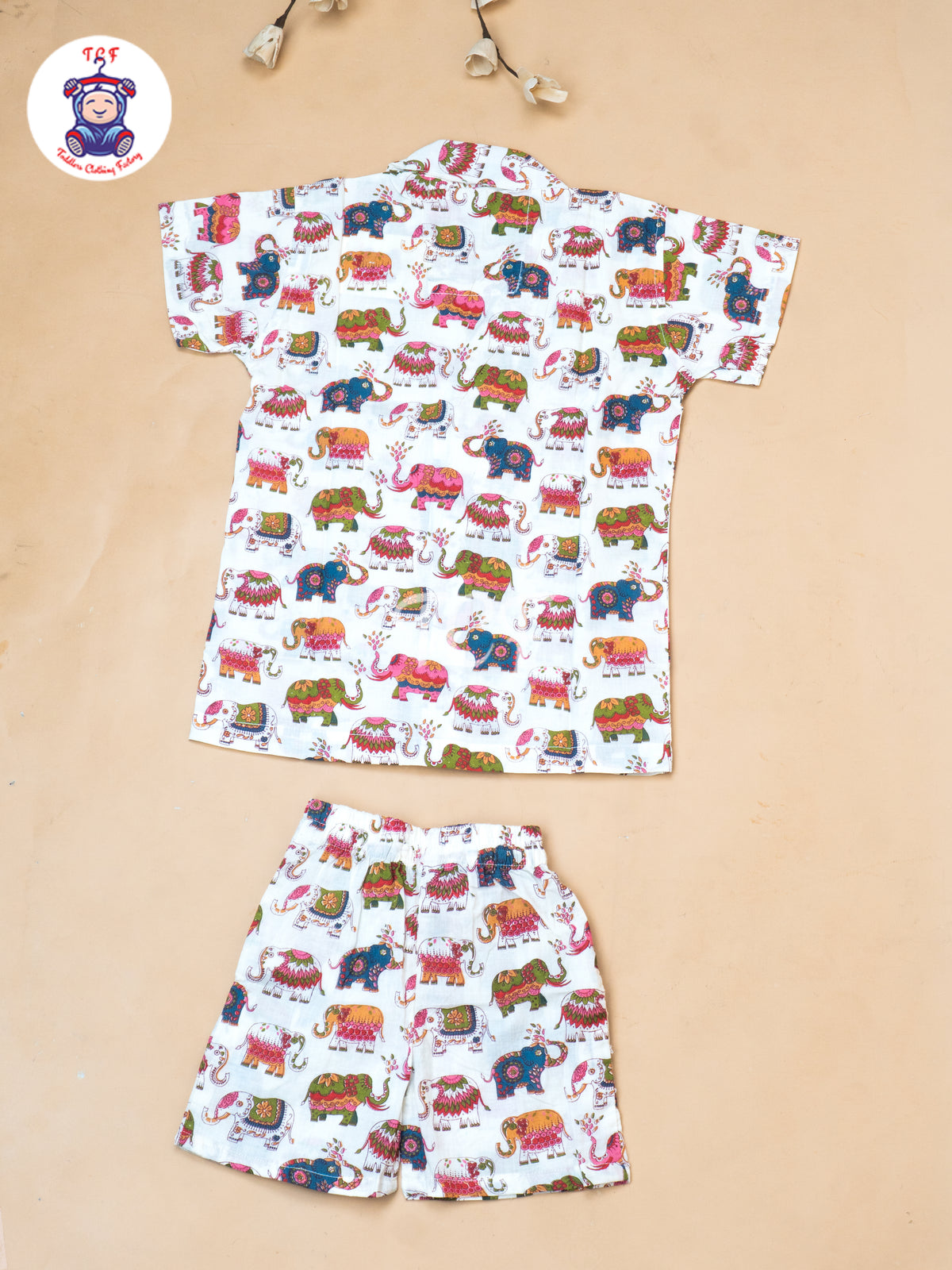 Red - Boys Elephant Printed Spread Collor Shirts & Shorts