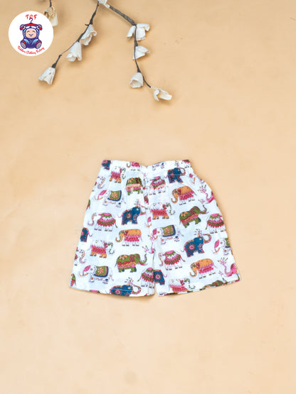Red - Boys Elephant Printed Spread Collor Shirts & Shorts