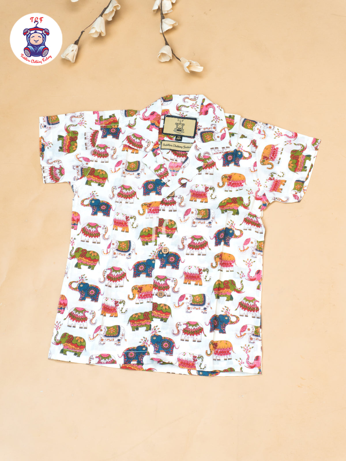 Red - Boys Elephant Printed Spread Collor Shirts & Shorts