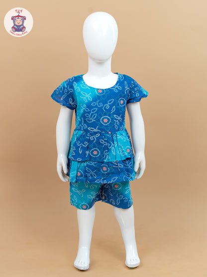 Ink Blue & Sky Blue - Girls Bandhini Printed Co-ords Sets