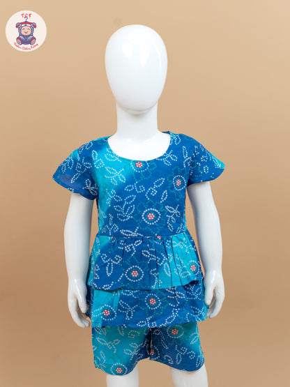 Ink Blue & Sky Blue - Girls Bandhini Printed Co-ords Sets